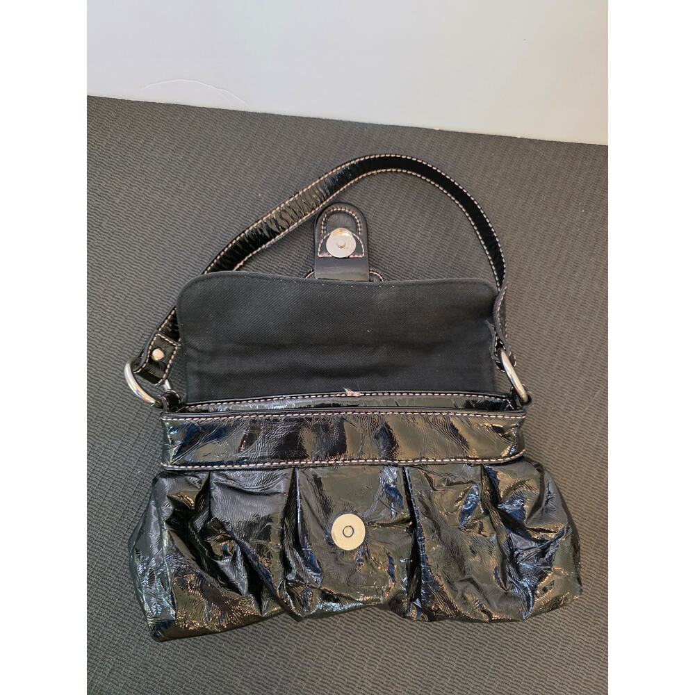 Vintage y2k Mini Satchel Black Pleather Crinkle Bag Purse Goth Grunge Streetwear - Picture 10 of 13
